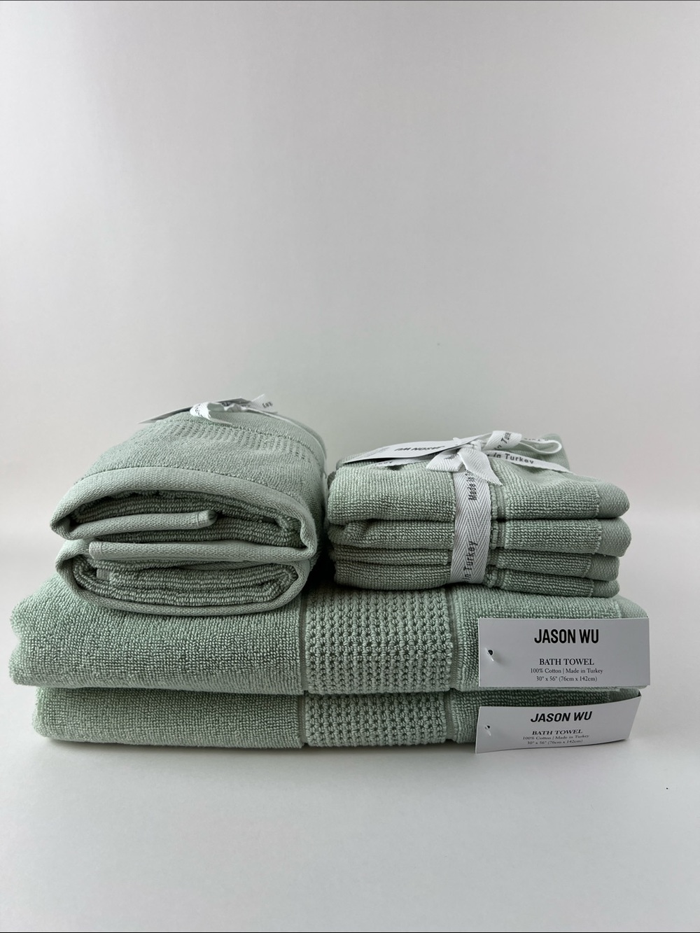 Jason Wu Bath Towel Set Sage Green Soft Cotton Made in Turkey 8 Pc Set NEW